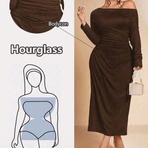 SHEIN Brown Long Sleeve Bodycon Dress